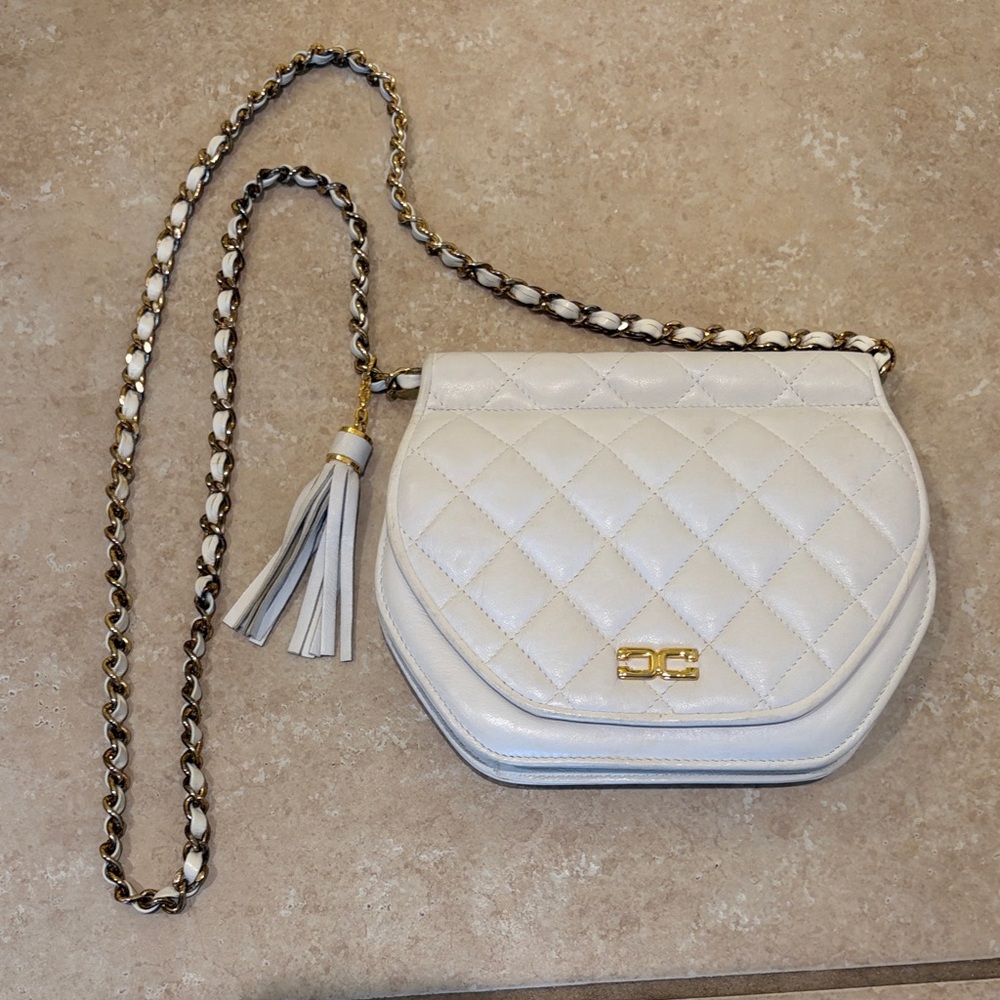 Al & Phil Paris quilted leather crossbody bag white gold chain shoulder purse